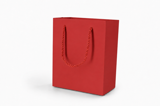 Red medium tall paper gift tote bag with rope handles, 24 pack