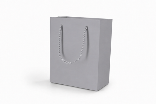 Silver medium tall paper gift tote bag with rope handles, 24 pack
