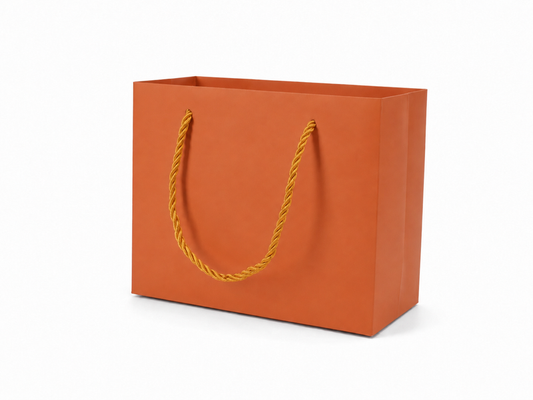Orange medium landscape paper gift tote bag with rope handles, 24 pack