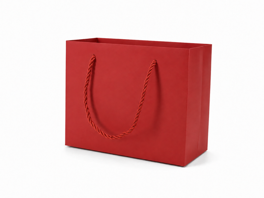 Red medium landscape paper gift tote bag with rope handles, 24 pack