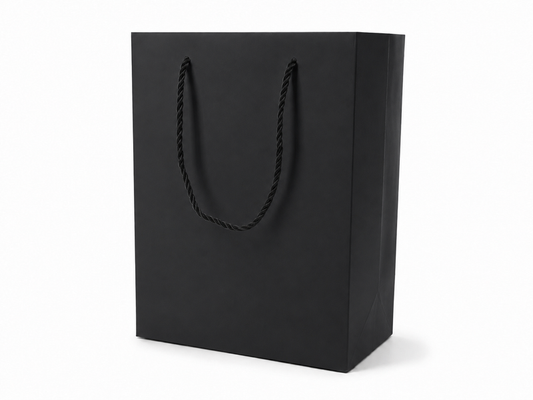 Black large portrait paper gift tote bag with rope handles, 24 pack