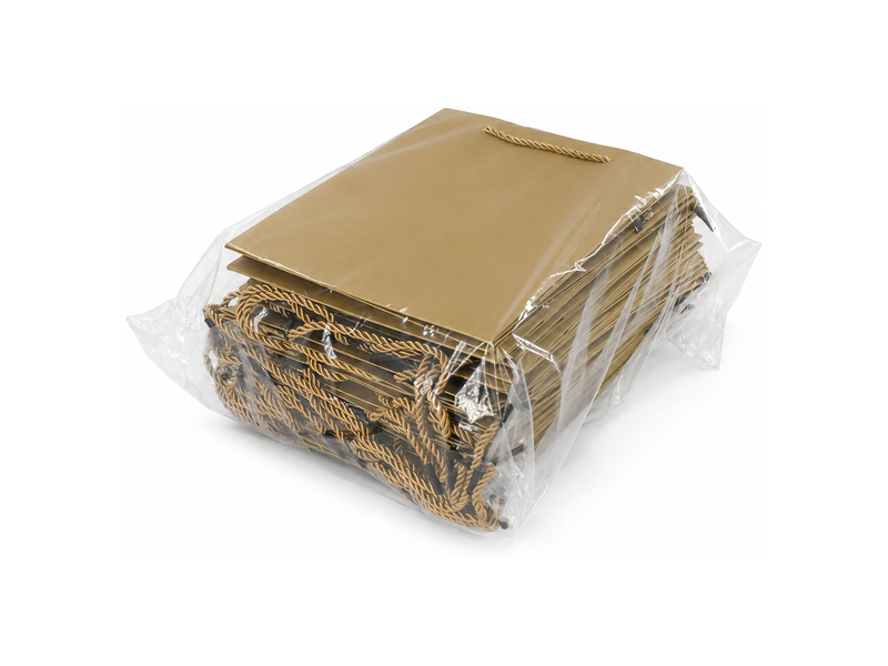 Bulk 24-pack of gold paper gift bags for jewelry retail packaging, 7.75 × 4.25 × 10.25 in