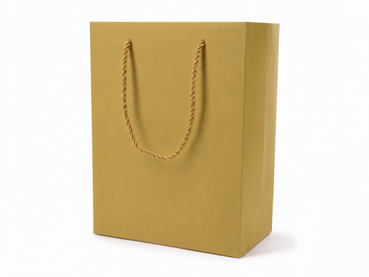 Gold large portrait paper gift tote bag with rope handles, 24 pack