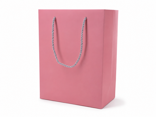 Pink large portrait paper gift tote bag with rope handles, 24 pack