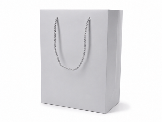 Silver large portrait paper gift tote bag with rope handles, 24 pack
