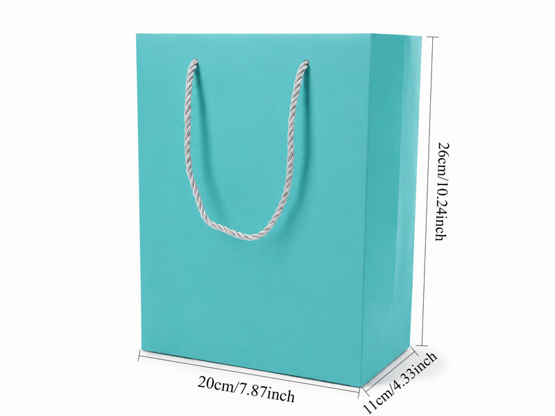 Dimensions for tiffany blue large portrait paper tote gift bag: 7.75 × 4.25 × 10.25 in