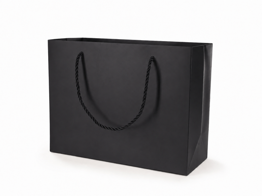Black large landscape paper gift tote bag with rope handles, 24 pack