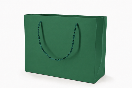 Green large landscape paper gift tote bag with rope handles, 24 pack