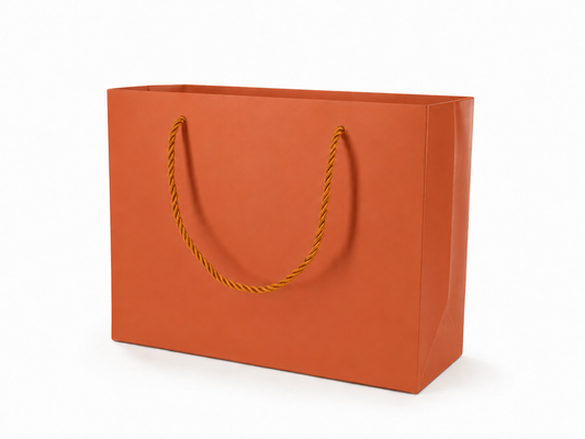 Orange large landscape paper gift tote bag with rope handles, 24 pack