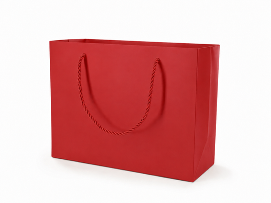 Red large landscape paper gift tote bag with rope handles, 24 pack