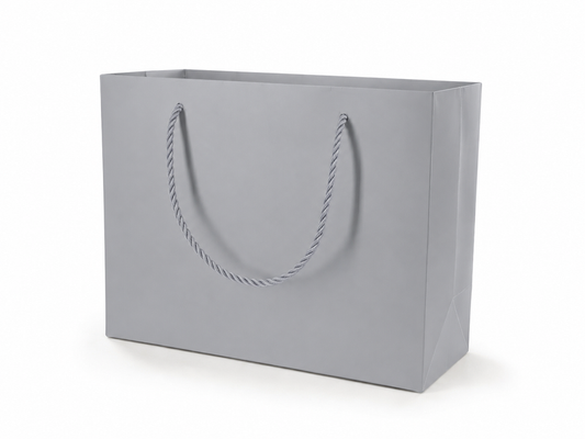 Silver large landscape paper gift tote bag with rope handles, 24 pack