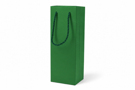 Green tall narrow paper gift tote bag with rope handles, 24 pack