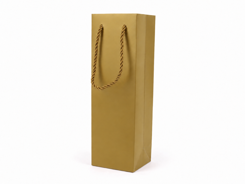 Gold tall narrow paper gift tote bag with rope handles, 24 pack