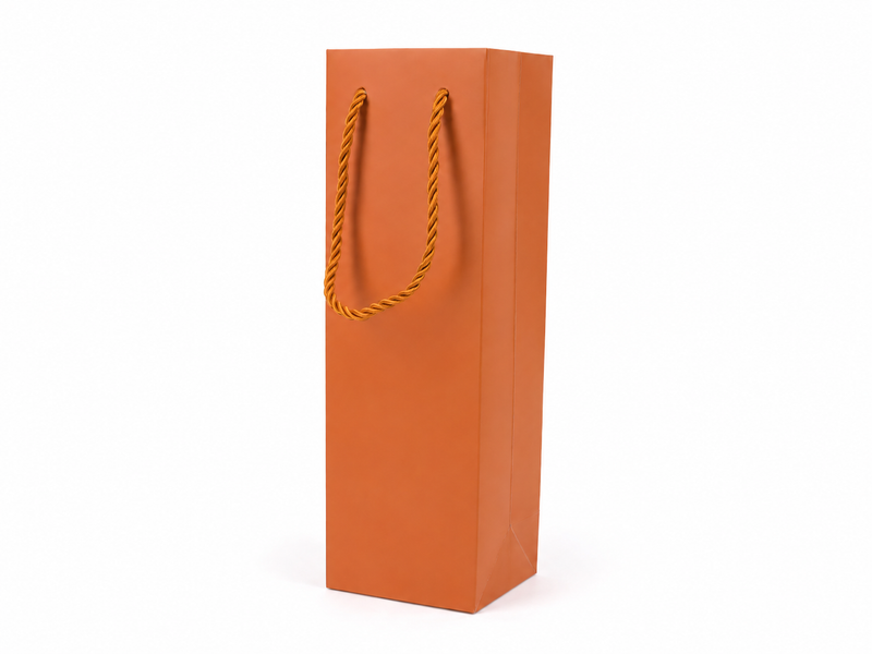 Orange tall narrow paper gift tote bag with rope handles, 24 pack