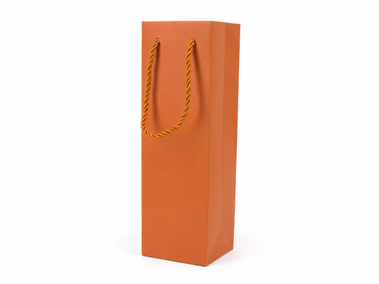 Orange tall narrow paper gift tote bag with rope handles, 24 pack