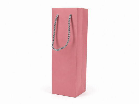 Pink tall narrow paper gift tote bag with rope handles, 24 pack