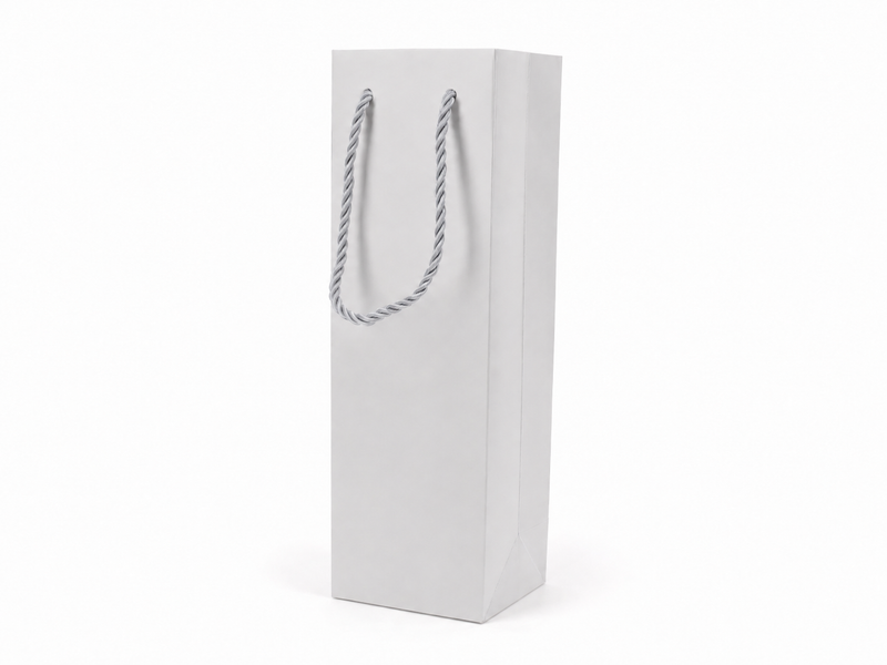 white tall narrow paper gift tote bag with rope handles, 24 pack