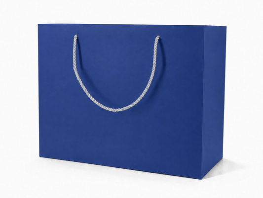 Blue extra-large landscape paper gift tote bag with rope handles, 24 pack
