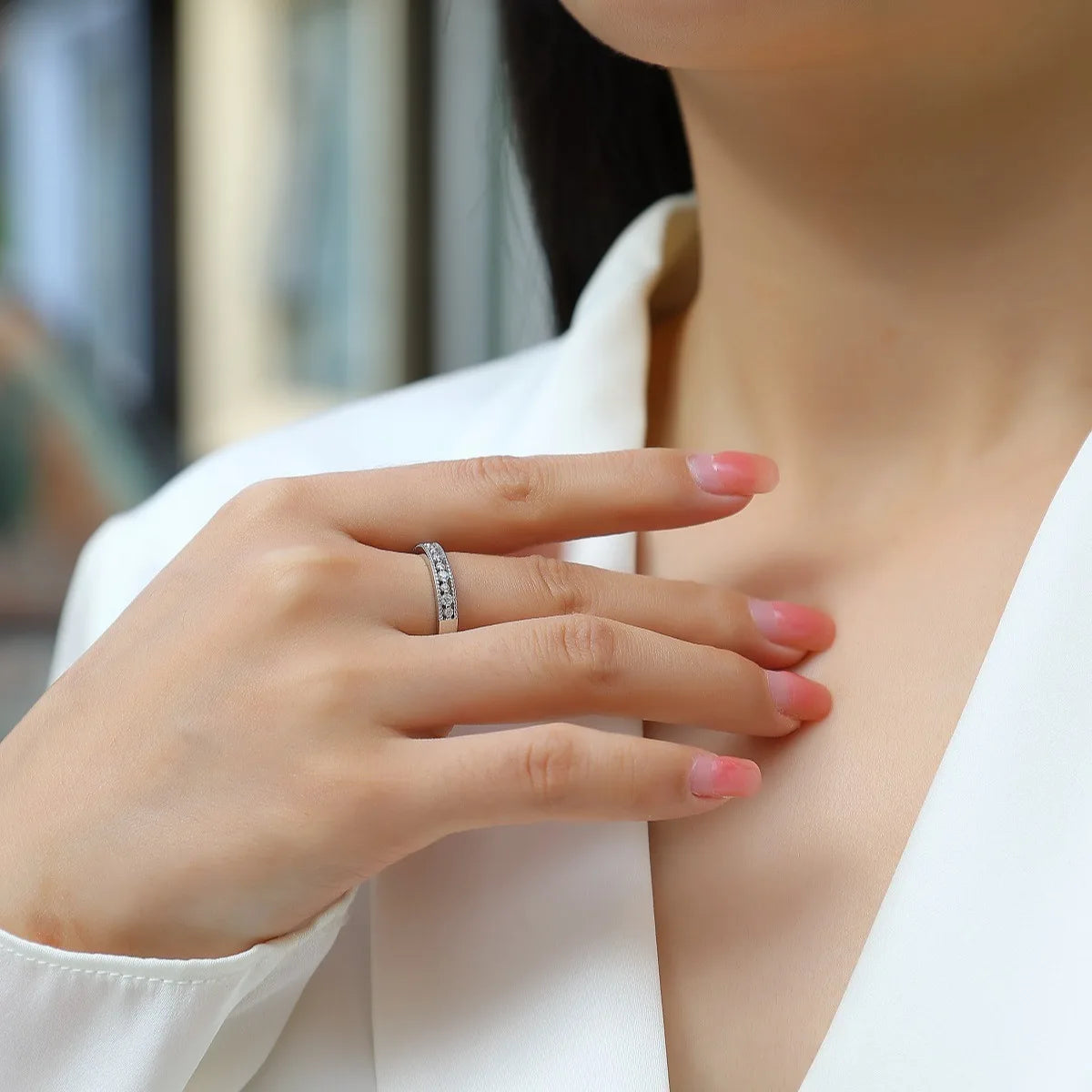 sterling silver jewelry - Silver Ring SLM0120R-White-6 detail view