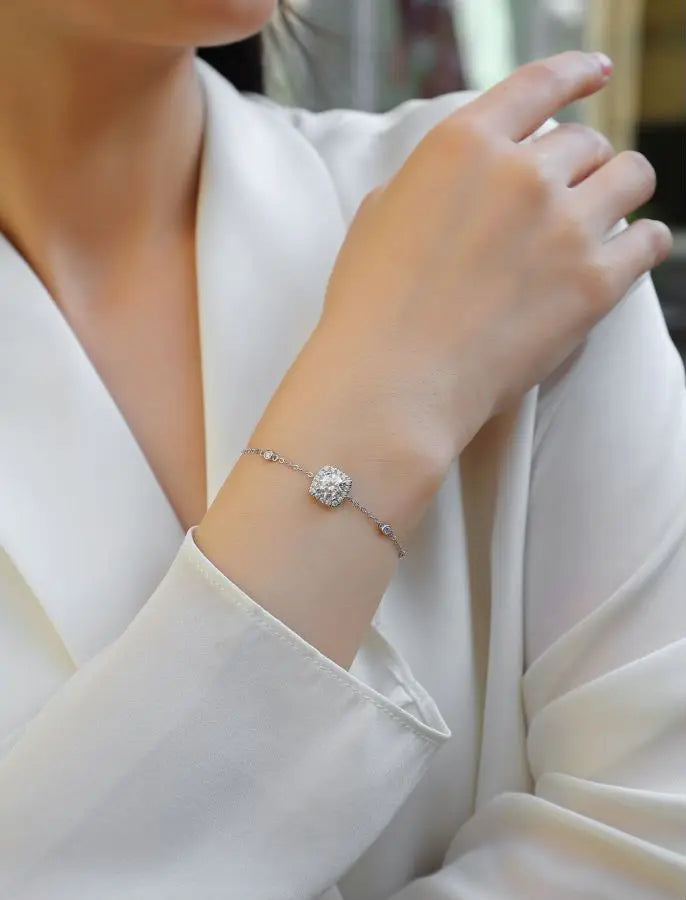sterling silver jewelry - Silver Bracelet SLM0021B-White-16cm+5cm product view 05