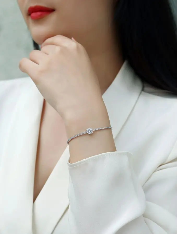 sterling silver jewelry - Silver Bracelet SLM0022B-White-17cm+4cm product view 05