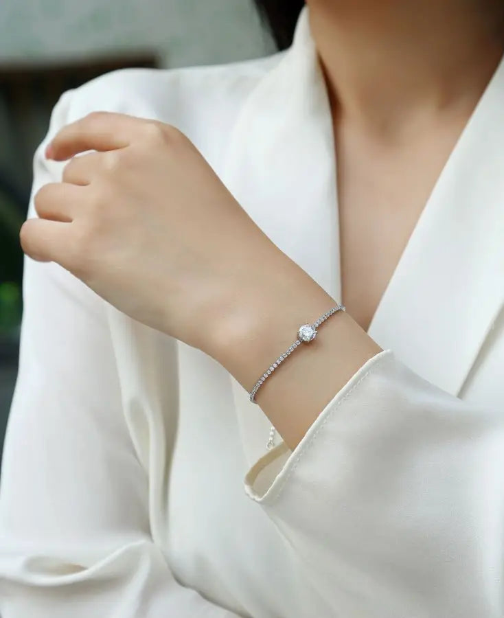 sterling silver jewelry - Silver Bracelet SLM0022B-White-17cm+4cm product view 06