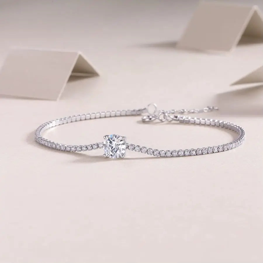 sterling silver jewelry - Silver Bracelet SLM0022B-White-17cm+4cm side view