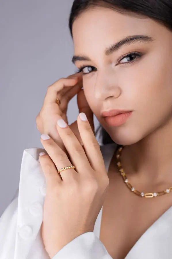sterling silver jewelry - 925 Silver Gold Ring SLM0124R-Gold-9 product view 06