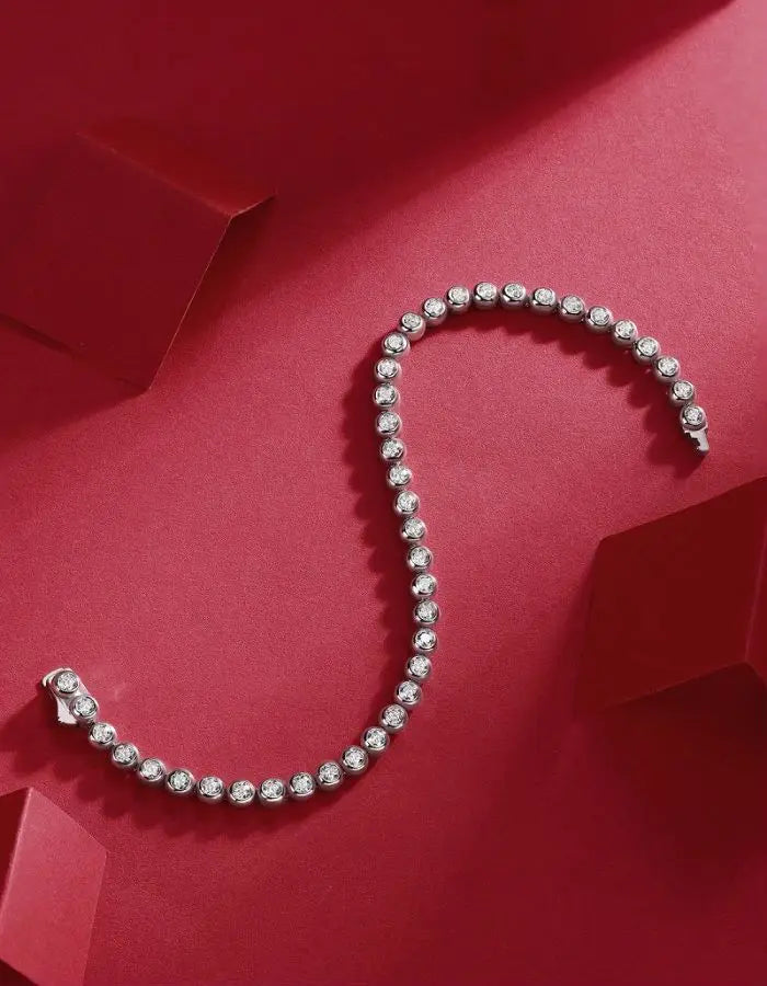 sterling silver jewelry - 925 White Gold Bracelet SLM0024B-White-17cm side view