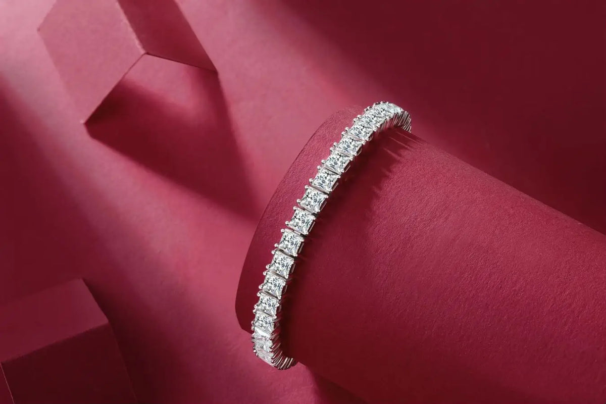 sterling silver jewelry - 925 White Gold Bracelet SLM0018B-White-16.5cm side view