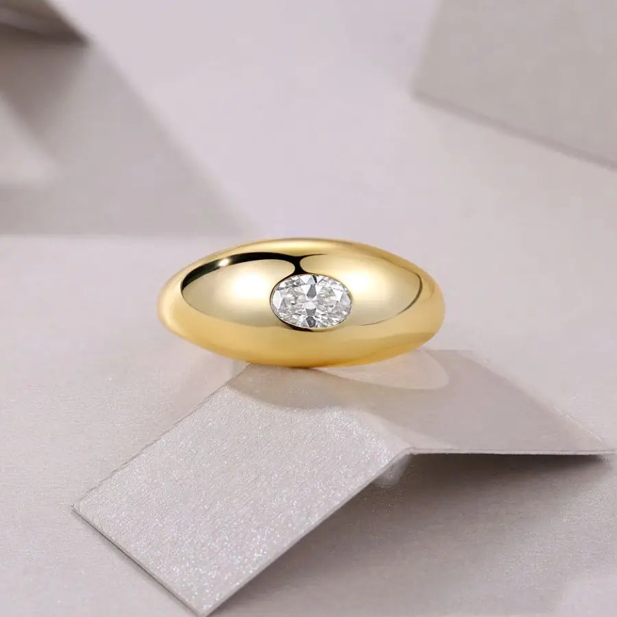 sterling silver jewelry - 4x6mm Gold Silver Ring SLM0046R-Golden-6 side view