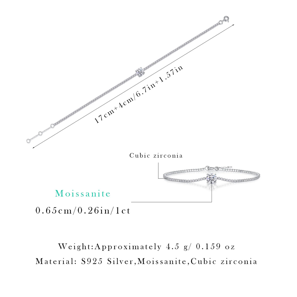 sterling silver jewelry - 925 Silver Gold Bracelet SLM0063B-silver-16.5cm product view 06