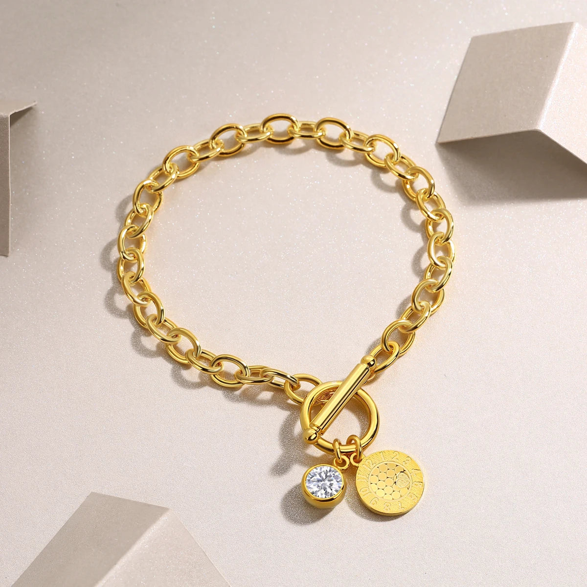 sterling silver jewelry - Silver Gold Bracelet Pendant SLM0027B-Gold-17cm detail view