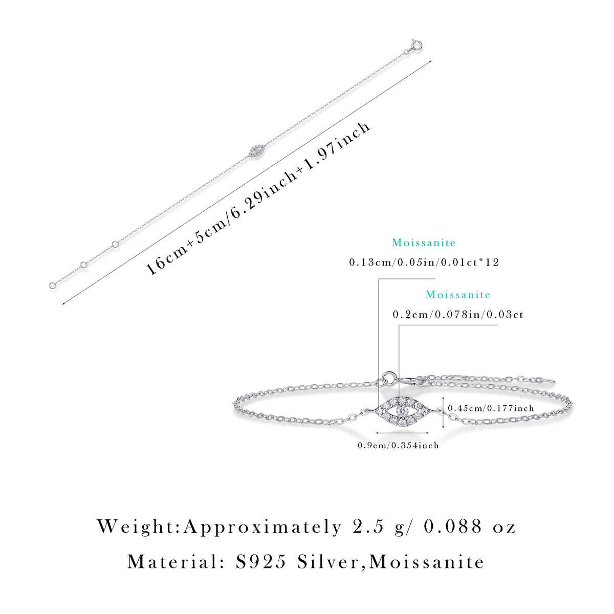 sterling silver jewelry - 925 Silver Bracelet SLM0036B-White-17cm/6.7in product view 05