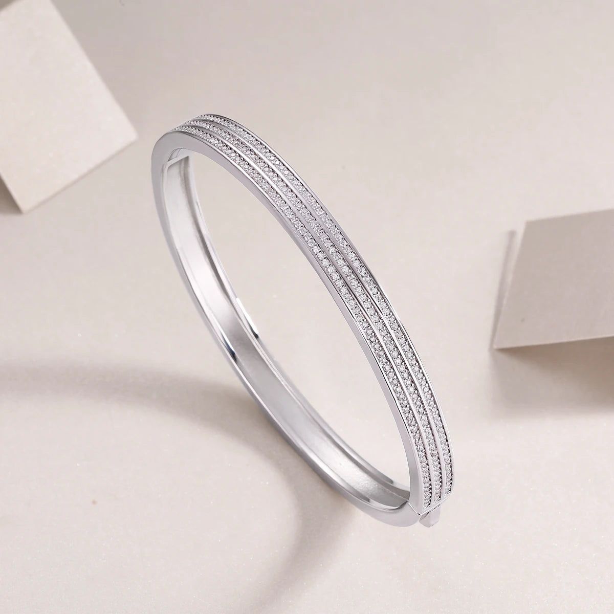 sterling silver jewelry - 925 Silver Bracelet SLM0040B-White-17cm/6.7in side view