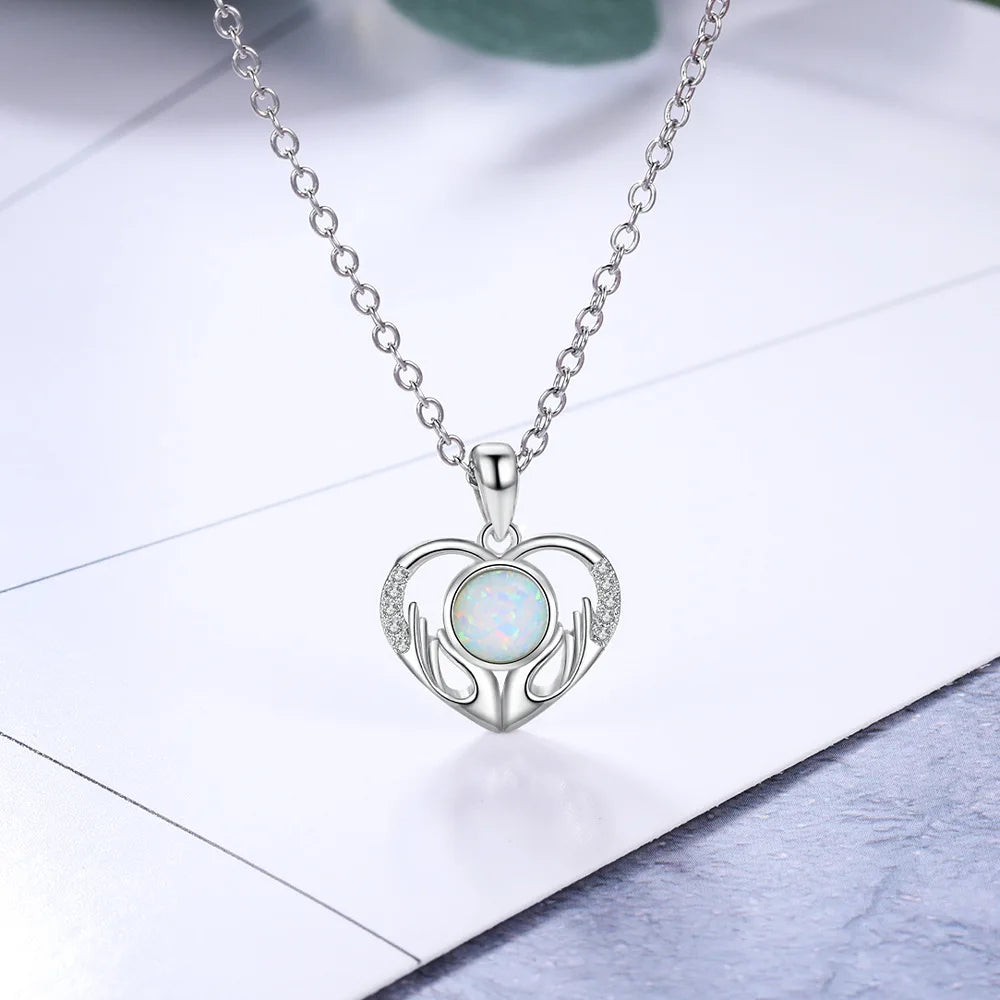 sterling silver jewelry - 925 Silver Pendant Necklaces SLZ0017N-opal heart necklace side view