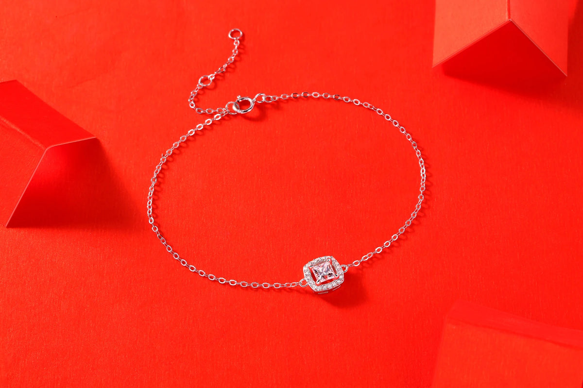 sterling silver jewelry - Rose Silver Bracelet SLM0047B-silver-19cm side view