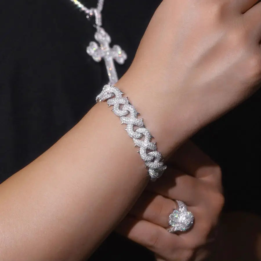 sterling silver jewelry - 925 Silver Bracelet SLM0001B-White detail view