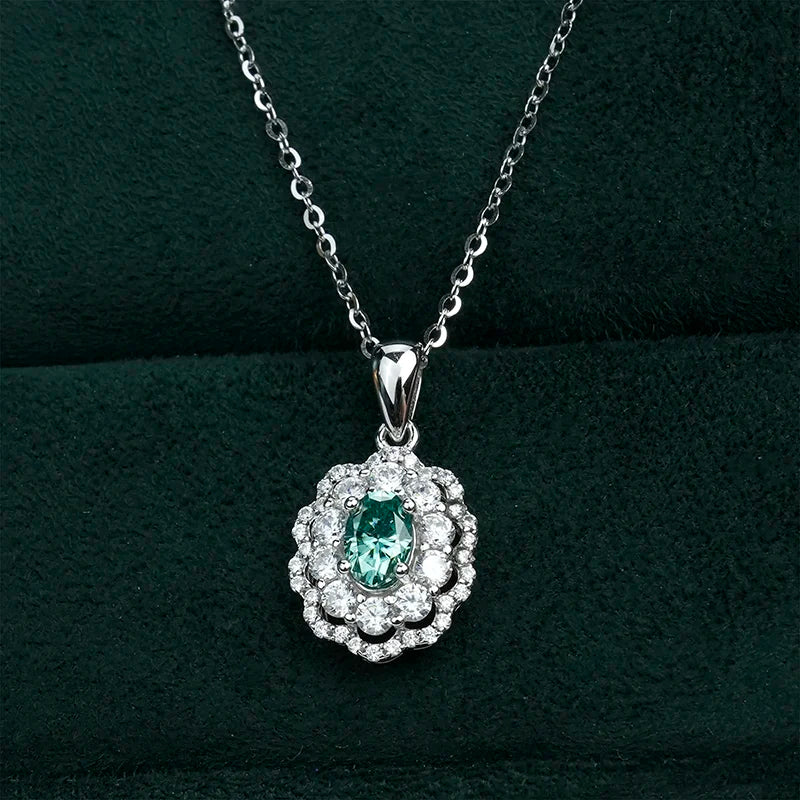 sterling silver jewelry - 925 Silver Green Necklace Pendant SLM0009N-Green-40-45cm AJ detail view