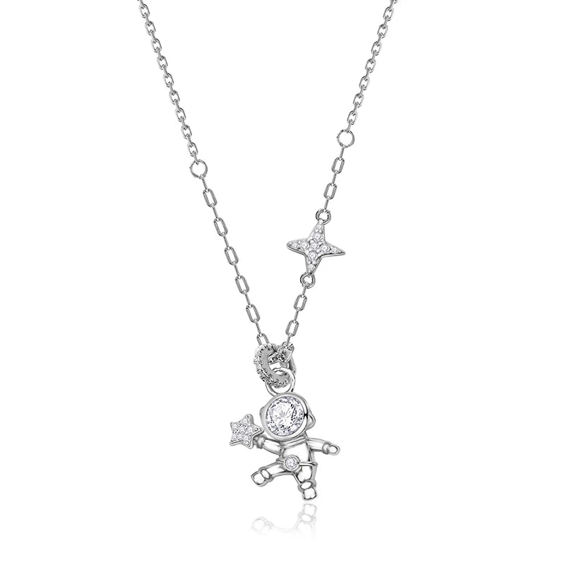 sterling silver jewelry - 925 Silver Pendant Necklace SLM0018N-White-40-45cm AJ front view