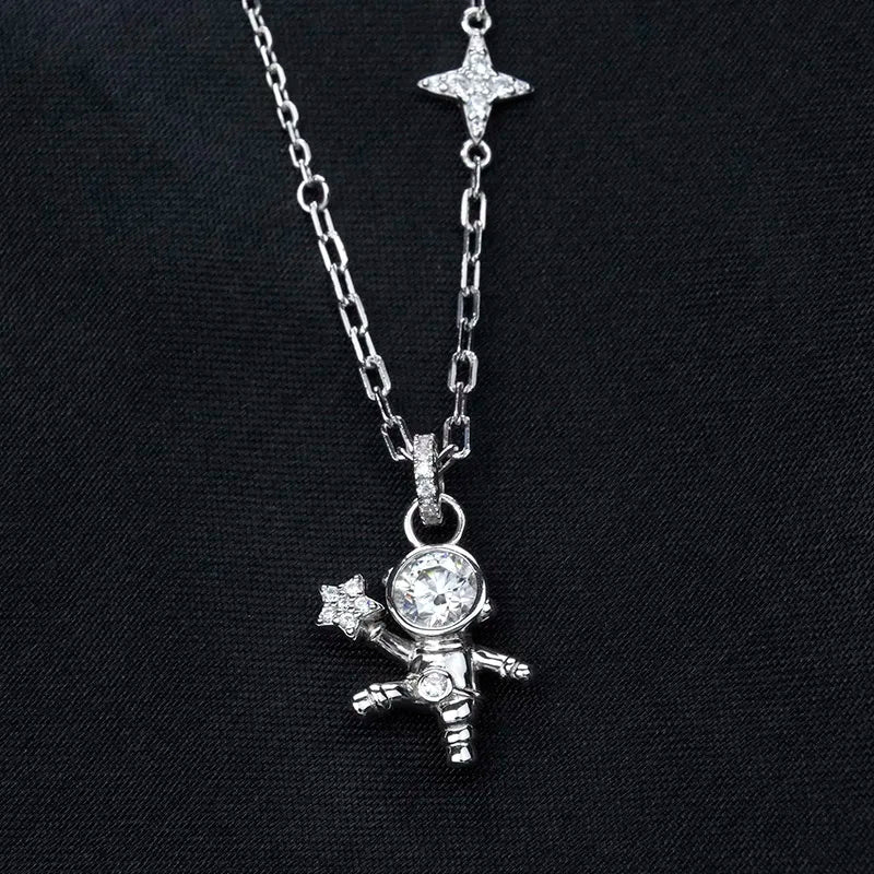 sterling silver jewelry - 925 Silver Pendant Necklace SLM0018N-White-40-45cm AJ open view