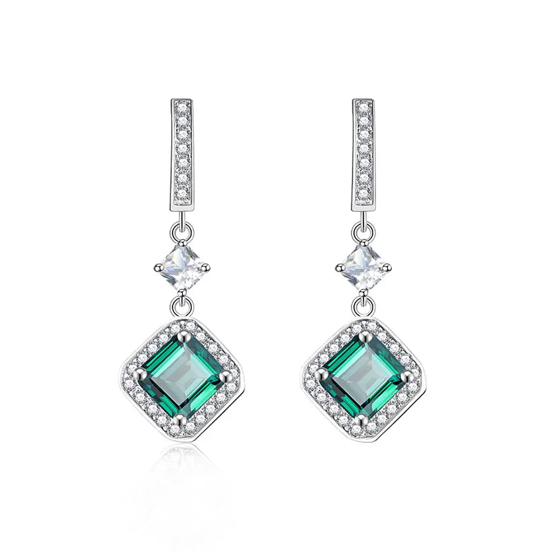 sterling silver jewelry - 925 Silver Earrings SLM0001E-Green front view