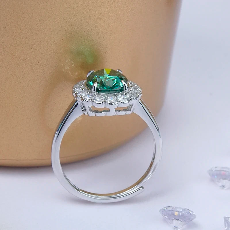 sterling silver jewelry - 925 Green Silver Ring SLM0019R-Green-AJ open view