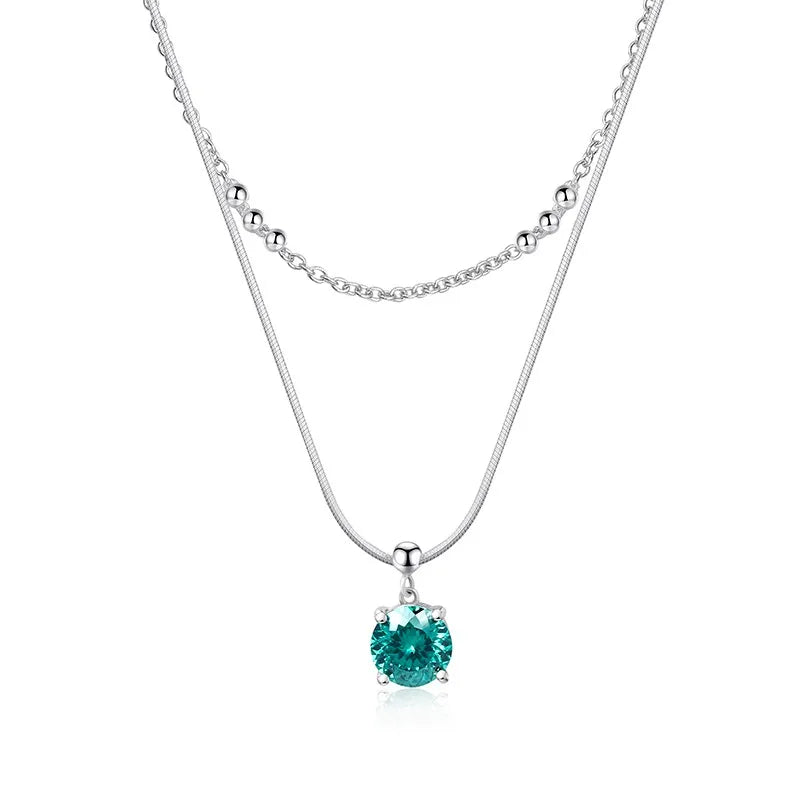 sterling silver jewelry - 925 Green Silver Pendant Necklace SLM0026N-Green-40-45cm AJ front view