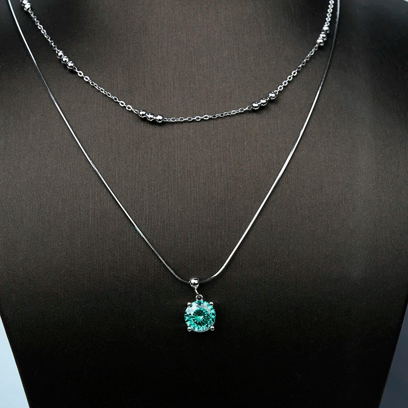 sterling silver jewelry - 925 Green Silver Pendant Necklace SLM0026N-Green-40-45cm AJ open view