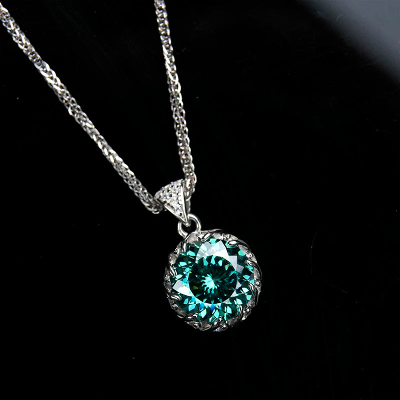 sterling silver jewelry - 925 Silver Green Pendant Necklace SLM0034N-Green-18inches side view