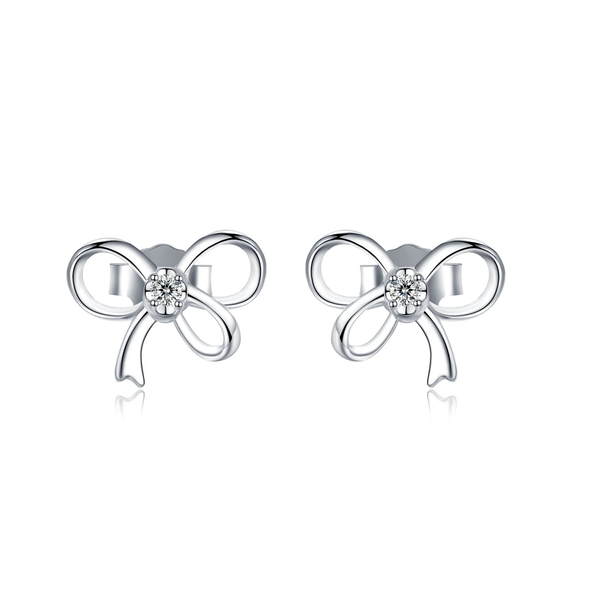 sterling silver jewelry - 925 Silver Earrings SLM0015E-0.15ct*2-White front view