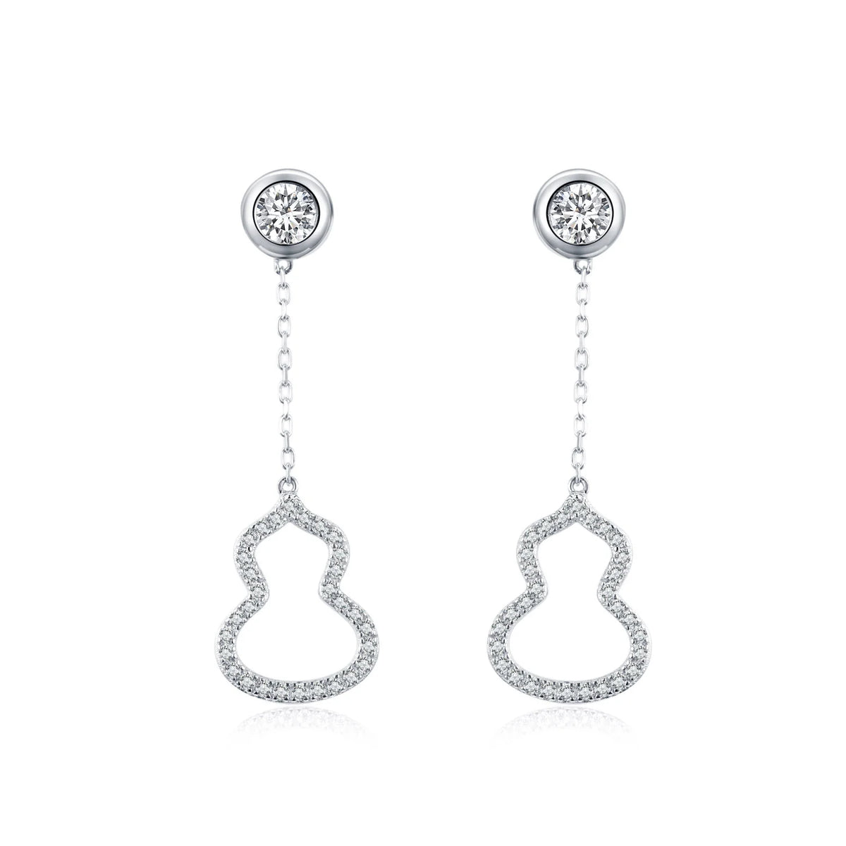 sterling silver jewelry - 925 Silver Earrings SLM0018E-0.1ct*2-White front view
