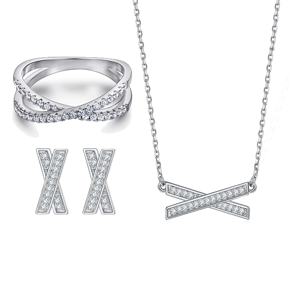 sterling silver jewelry - 925 Silver White Ring Necklace Earring SLZ0005SET-TLTZ032-6 product view 14