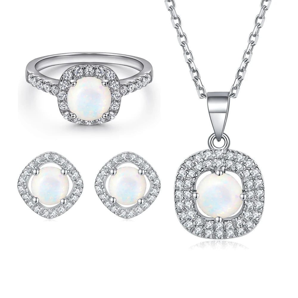 sterling silver jewelry - 925 Silver White Ring Necklace Earring SLZ0005SET-TLTZ032-6 product view 29